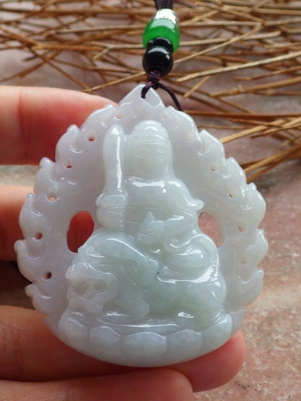 Certified Natural A Jade jadeite Dragon Guanyin Kwan Yin God Pendant Necklace